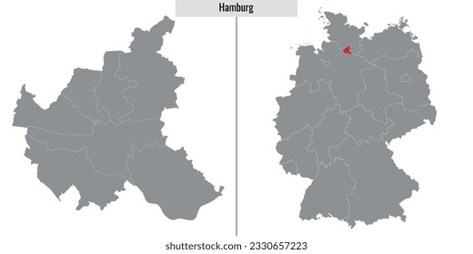 mapa del estado alemán de Hamburgo y ubicación en el mapa alemán