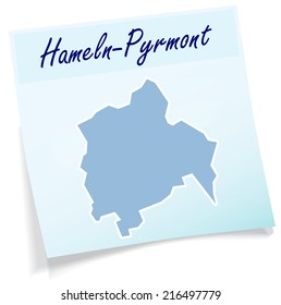 Map of Hameln-Pyrmont as sticky note in blue