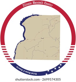 Mapa del condado de Hancock en Illinois, Estados Unidos organizado en círculo.
