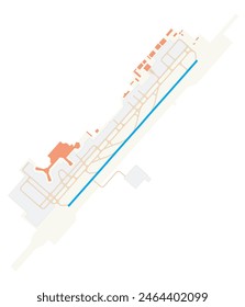 Mapa del Aeropuerto Internacional de Harbin Taiping (República de Personas de China). Código IATA: HRB. Diagrama del aeropuerto con pistas de aterrizaje, pistas de rodaje, delantales, zonas de aparcamiento y edificios. Datos del mapa de OpenStreetMap.