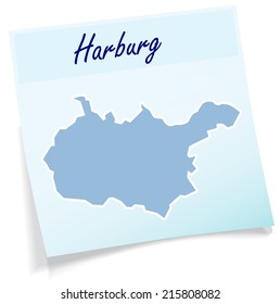 Map of Harburg as sticky note in blue
