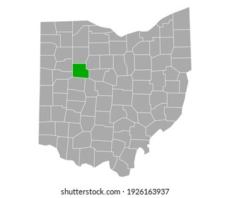 Map of Hardin in Ohio on white