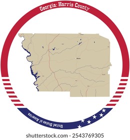 Mapa do Condado de Harris na Geórgia, EUA organizado em círculo.