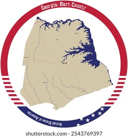 Map of Hart County in Georgia, USA arranged in a circle.