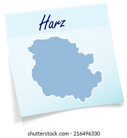 Map of Harz as sticky note in blue