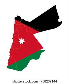 Map Of Hashemite Kingdom of Jordan With Flag Isolated On White Background.