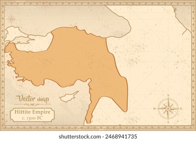 Mapa de Hatti Empire en el estilo antiguo, gráficos marrones en estilo de fantasía retro.
