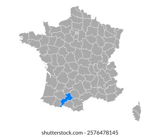 Map of Haute-Garonne in France on white