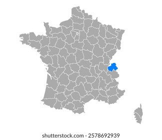 Map of Haute-Savoie in France on white