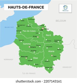 Map of the Hauts de France region. Vector illustration