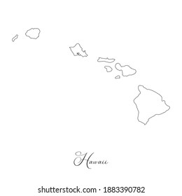 Map of Hawaii. Border of Hawaii and handwritten name of the state. Minimalist map. This vector map is appropriate for digital editing and prints of all sizes.