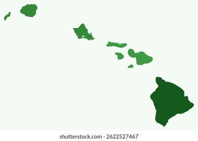 Mapa do Havaí com condados. Apenas um simples mapa da fronteira do estado com a divisão do condado. Paleta de cores verde. Estado simples do Havaí forma com divisão administrativa. Ilustração vetorial.