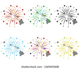 Map of Hawaii with fireworks