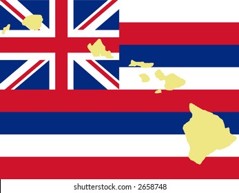 Map Of Hawaii And Hawaiian Flag Illustration