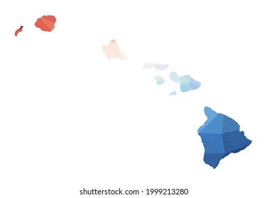 Map of Hawaii. Low poly illustration of the island. Geometric design with stripes. Technology, internet, network concept. Vector illustration.