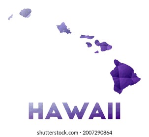 Map of Hawaii. Low poly illustration of the island. Purple geometric design. Polygonal vector illustration.
