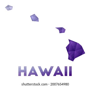Map of Hawaii. Low poly illustration of the us state. Purple geometric design. Polygonal vector illustration.