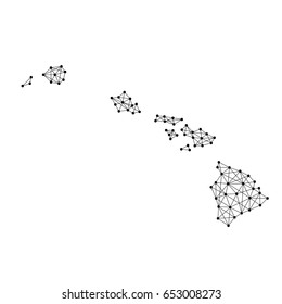 Map of Hawaii from polygonal black lines and dots of vector illustration