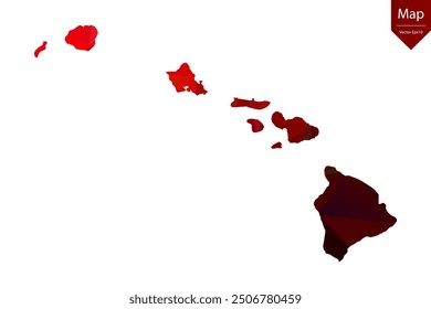 Map of Hawaii - Red Geometric Rumpled Triangular , Polygonal Design. Vector illustration eps 10.