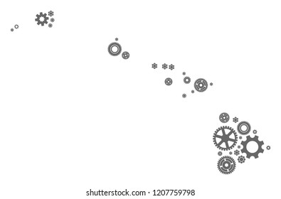 Map of Hawaii State composed with gray engine symbols. Vector abstract mosaic of map of Hawaii State with machinery symbols. Engineering flat design for technology posters.
