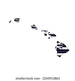 Map of the Hawaii state with the official flag in white and black colors isolated on white background. Vector illustration