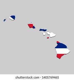 Map of Hawaii is a state USA with flag. Vector Illustration