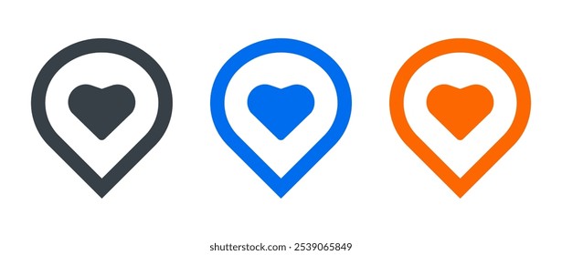 map heart icon set with various colors