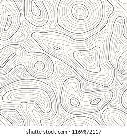 Map of heights seamless pattern. Contour topographic maps wavy lines, contoured relief texture and topographical mountains and topography plains contours background vector illustration