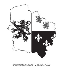 Map of Heights-of-France province with its official flag in white and black color. Vector illustration