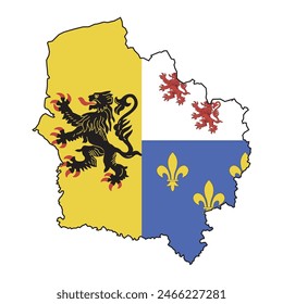 Map of Heights-of-France province with its official flag. Vector illustration