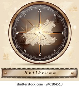 Map of Heilbronn with borders in bronze