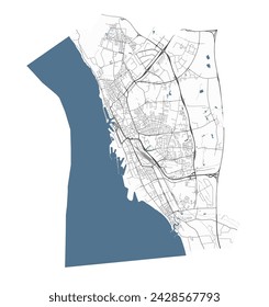 Karte von Helsingborg, Schweden. Detaillierte Stadt-Vektor-Karte, Metropolregion mit Grenze. Straßenplan mit Straßen und Wasser.