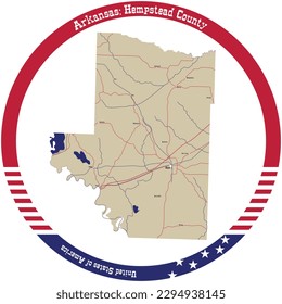 Map of Hempstead County in Arkansas, USA arranged in a circle.