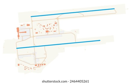 Map of Henri Coanda International Airport (Romania). IATA-code: OTP. Airport diagram with runways, taxiways, apron, parking areas and buildings. Map Data from OpenStreetMap.