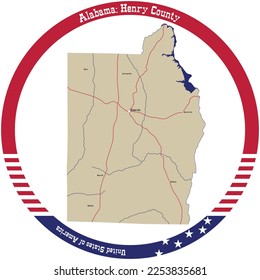 Map of Henry county in Alabama, USA arranged in a circle.