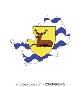 The map of the Hertfordshire county with its flag isolated on white background. Vector illustration