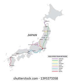 Map of the high speed train network in Japan