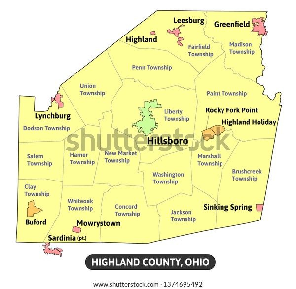 Map Highland County Ohio City Villages Stock Vector Royalty Free