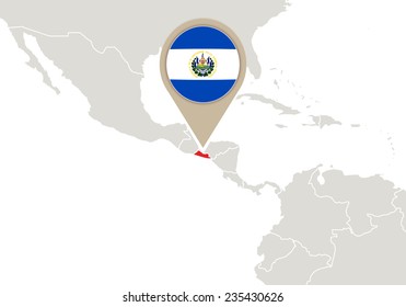 Map with highlighted El Salvador map and flag