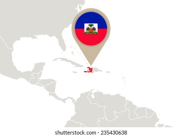 Map with highlighted Haiti map and flag