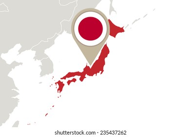 Map with highlighted Japan map and flag