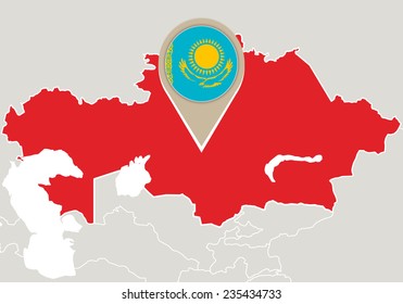 Map with highlighted Kazakhstan map and flag