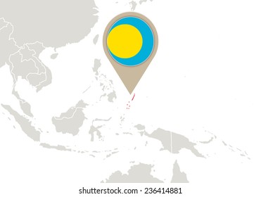 Map with highlighted Palau map and flag