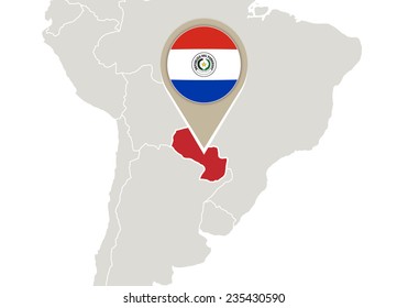 Map with highlighted Paraguay map and flag