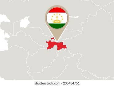 Map with highlighted Tajikistan map and flag