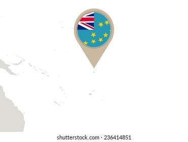 Map with highlighted Tuvalu map and flag
