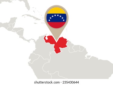 Map with highlighted Venezuela map and flag