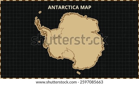 A Map highlighting Antarctica Map, Antarctica modern map with Gold and Black Color Hi detailed Vector, geographical borders, Antarctica Map Vector Illustration