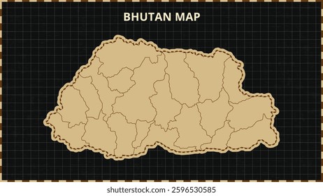 A Map highlighting Bhutan Map, Bhutan modern map with Gold and Black Color Hi detailed Vector, geographical borders, Bhutan Map Vector Illustration