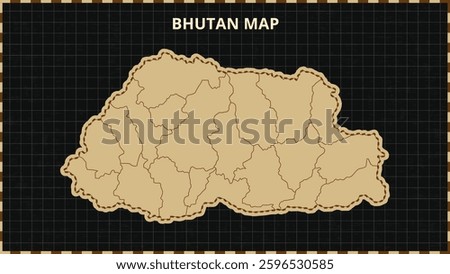 A Map highlighting Bhutan Map, Bhutan modern map with Gold and Black Color Hi detailed Vector, geographical borders, Bhutan Map Vector Illustration